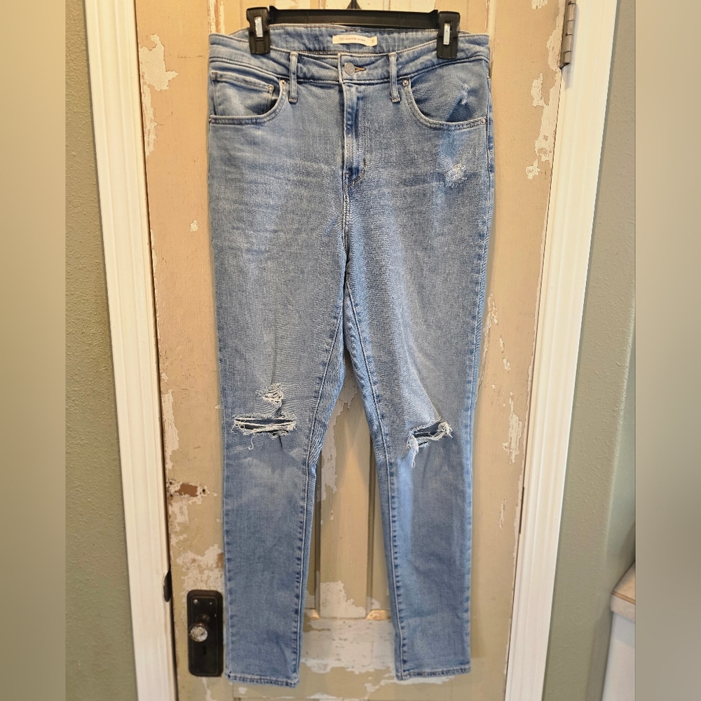 Levis 721 High Rise Skinny Distressed Knee Size 31 Light Blue Denim